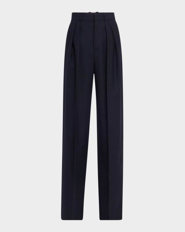 Double-Pleated Straight-Leg Wool Pants